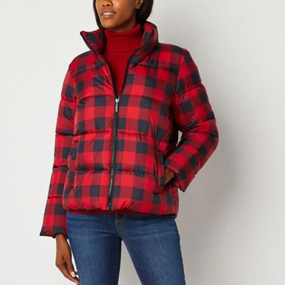 St. John's Bay Womens Red & Black Buffalo Check Heavyweight Puffer Jacket, XXL - Picture 4 of 5